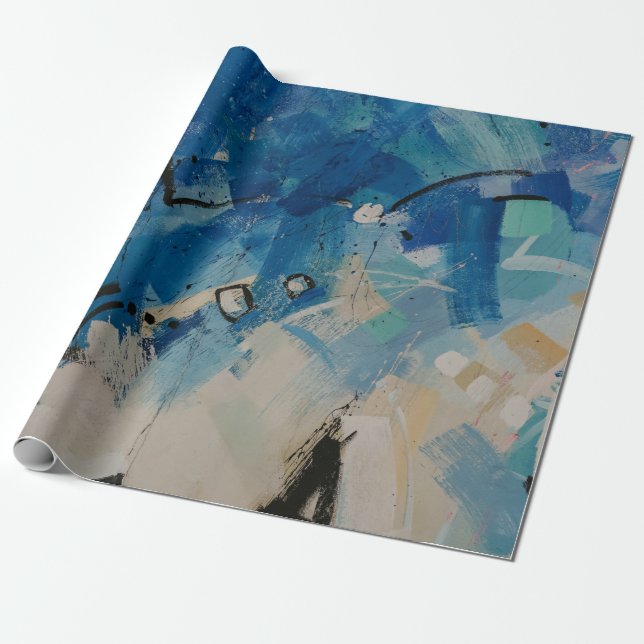 Blue and white abstract painting wrapping paper (Unrolled)