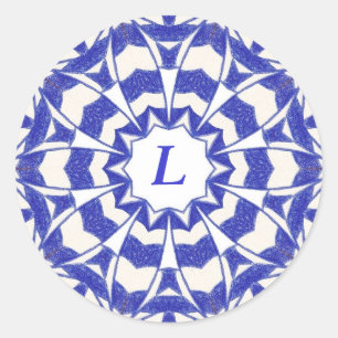 Blue and White Abstract Petals Monogram Stickers