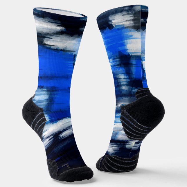 Blue and White abstract Socks (Angled)