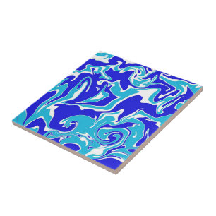 Blue and White Abstract Swirls Marble Pattern  Tile
