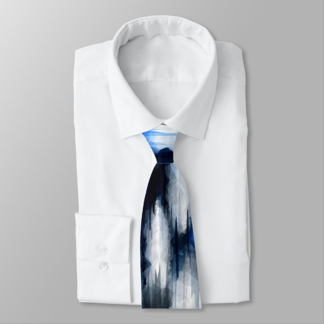Blue and White Abstract Tie (Tied)