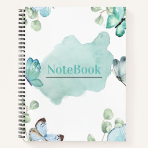 Blue and White Aesthetic Butterfly 8.5" x 11" Notebook