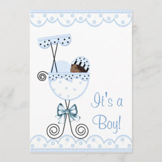 Blue and White African American Baby Boy Shower Invitation