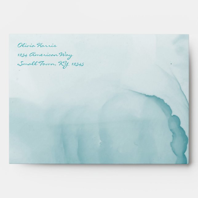 Blue and White Alcohol Ink Watercolor Envelope (Front)