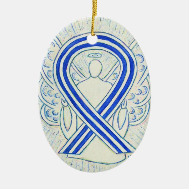 Blue and White ALS Awareness Ribbon Angel Ornament (Front)