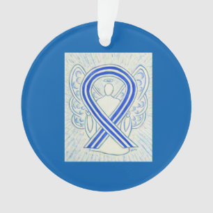 Blue and White ALS Awareness Ribbon Ornaments