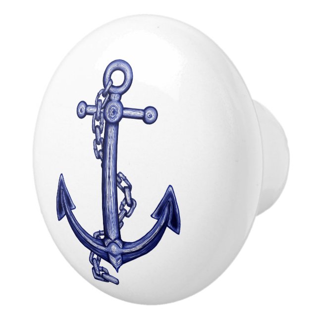 Blue and white anchor ceramic knob (Right)