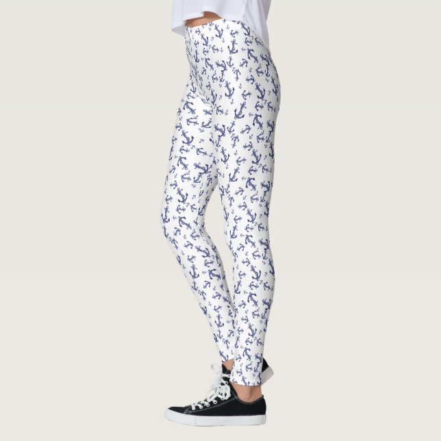 Blue and white anchor pattern leggings (Left)