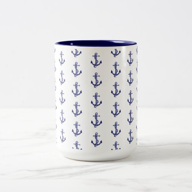 Blue and white anchor Two-Tone coffee mug (Center)