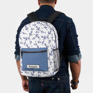 Blue and white anchors  printed backpack