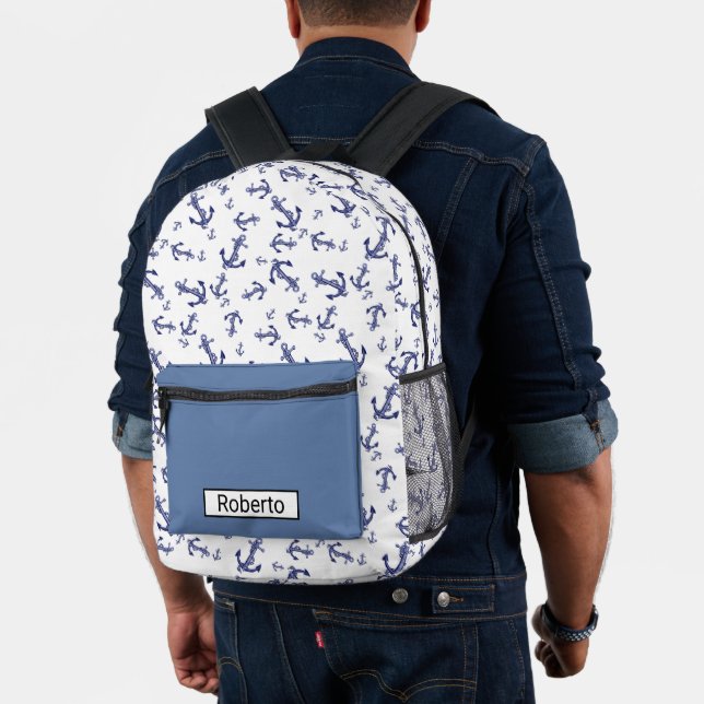 Blue and white anchors  printed backpack (Insitu (Model))