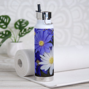 Blue and White Anemones Floral Water Bottle