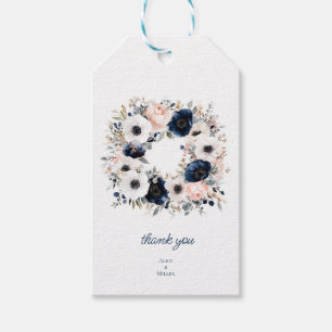 Blue and White Anemones Floral Wedding Thank You Gift Tags