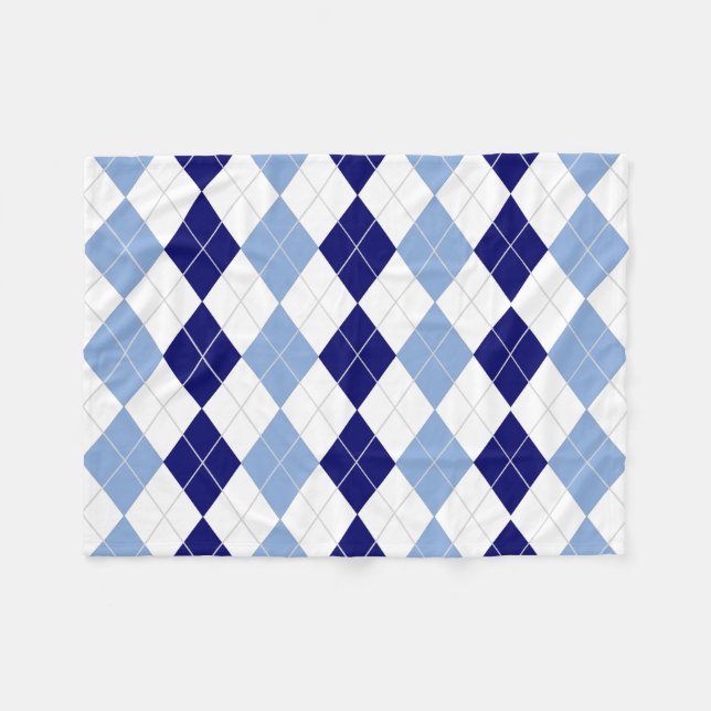 Blue and White Argyle Fleece Blanket (Front (Horizontal))