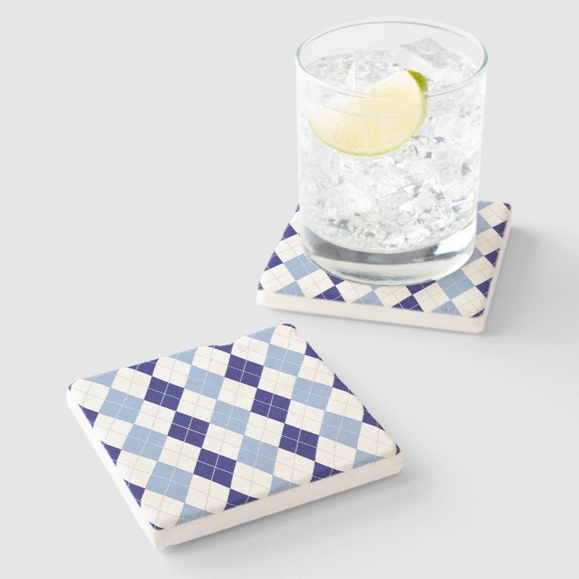 Blue and White Argyle Stone Coaster (Side)