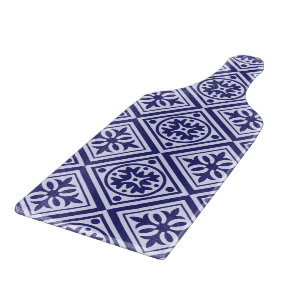 Blue And White Art Deco Modern Glass Cutting Board