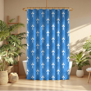 Blue and white art-deco seamless pattern shower curtain