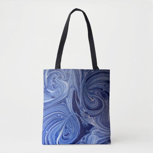 Blue and white artwork tote bag (Front)