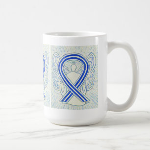 Blue and White Awareness Ribbon Angel Art Mug