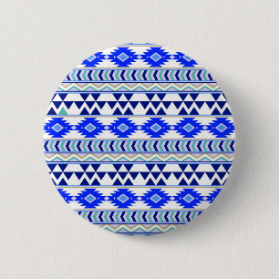 Blue and White Aztec Stripe Pattern 6 Cm Round Badge