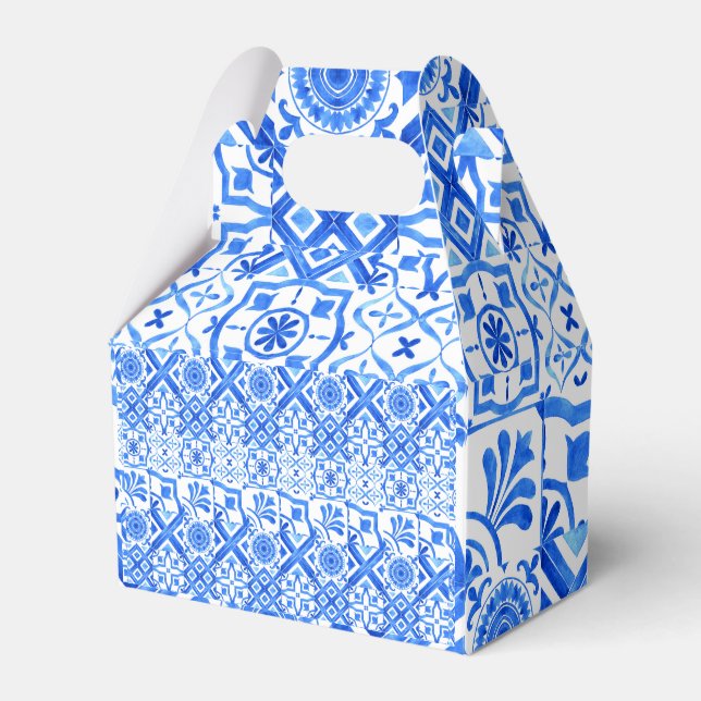 Blue and White Azulejo Spanish Azul Pattern  Favour Box (Front Side)