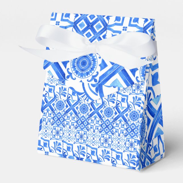 Blue and White Azulejo Spanish Azul Pattern Favour Box (Front Side)