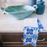 Blue and White Azulejos Tile Design Tea Towel<br><div class="desc">Inspired by a recent trip to Portugal,  this design comes from the intricate azulejo tiles that adorn Portuguese cities. This tile design towel adds a pop of colour and European charm to any kitchen!</div>