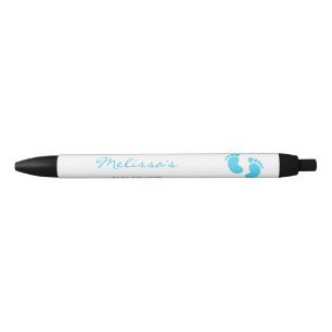 Blue And White Baby Feet Custom Baby Shower Favour Black Ink Pen