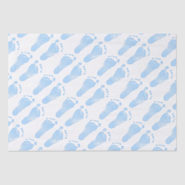 Blue and White Baby Footprints Tissue Paper (Front)