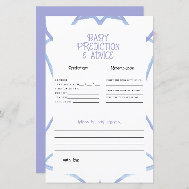 Blue and White Baby Predictions (Front/Back)