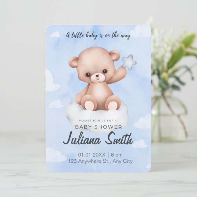 Blue and White Baby Shower In Invitation (Standing Front)
