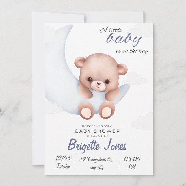 Blue and White Baby Shower Invitation (Front)