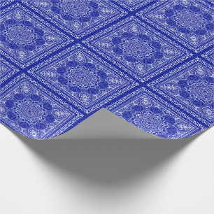 blue and white bandanna pattern wrapping paper