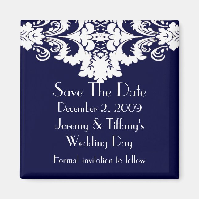 Blue and White Baroque Save the Date Magnet (Front)