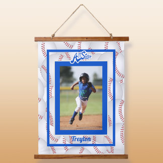 Blue and White Baseball Photo Hanging Tapestry