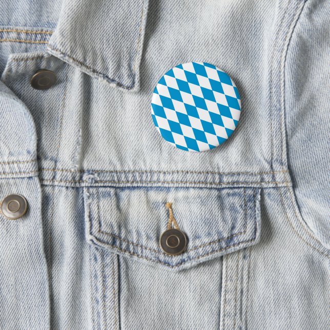 Blue and White Bavaria Diamond Flag Pattern 6 Cm Round Badge (In Situ)
