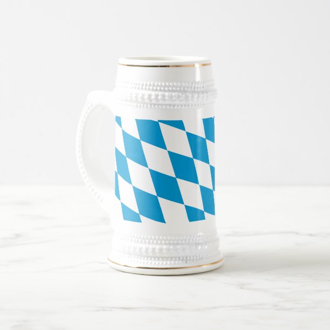 Blue and White Bavaria Diamond Flag Pattern Beer Stein (Front Left)