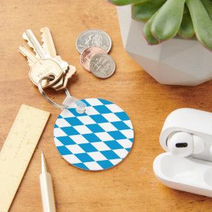 Blue and White Bavaria Diamond Flag Pattern Key Ring