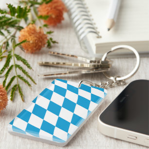 Blue and White Bavaria Diamond Flag Pattern Key Ring