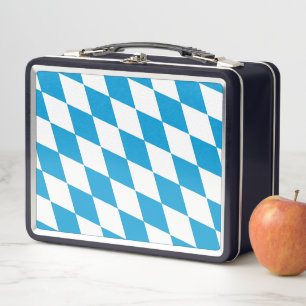 Blue and White Bavaria Diamond Flag Pattern Metal Lunch Box