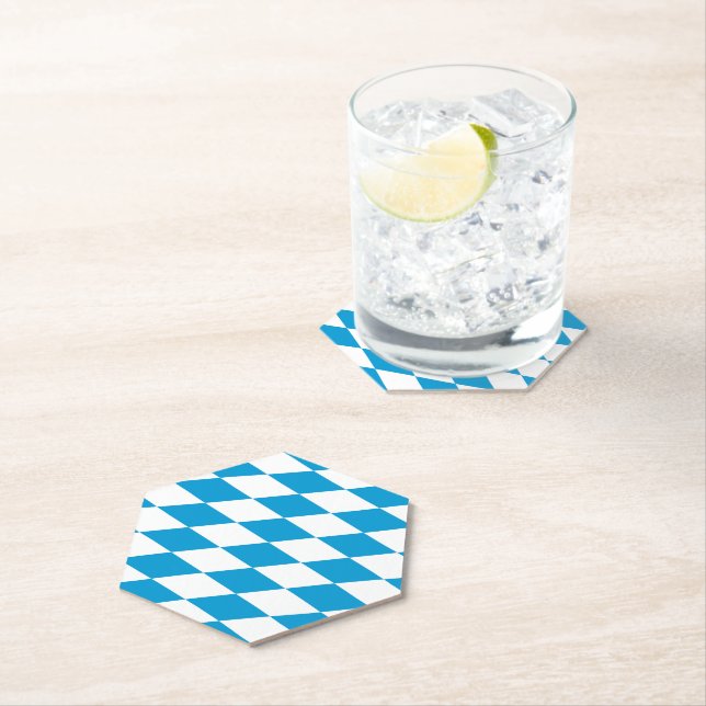 Blue and White Bavaria Diamond Flag Pattern Paper Coaster (Insitu)