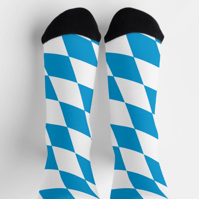 Blue and White Bavaria Diamond Flag Pattern Socks (Top)