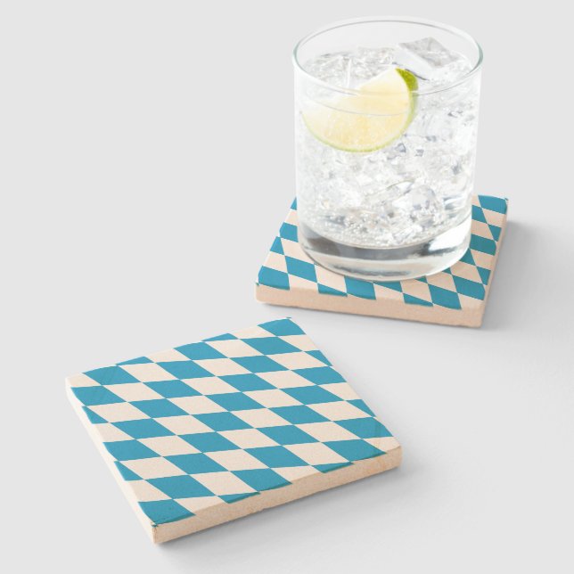 Blue and White Bavaria Diamond Flag Pattern Stone Coaster (Side)