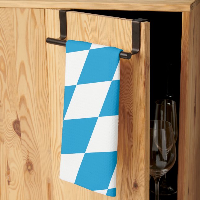Blue and White Bavaria Diamond Flag Pattern Tea Towel (Thirds Fold)
