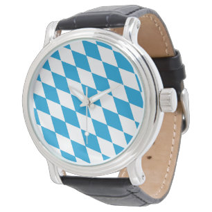 Blue and White Bavaria Diamond Flag Pattern Watch