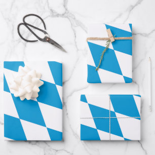 Blue and White Bavaria Diamond Flag Pattern Wrapping Paper Sheet