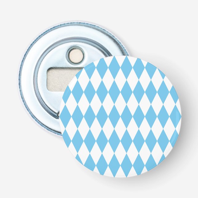 Blue and White Bavaria Rhombus Flag Pattern Bottle Opener (Front)