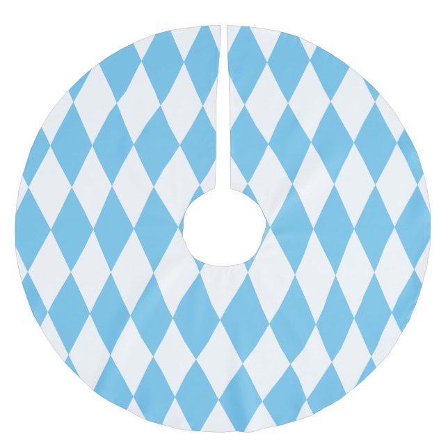 Blue and White Bavaria Rhombus Flag Pattern Brushed Polyester Tree Skirt (Front)