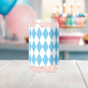 Blue and White Bavaria Rhombus Flag Pattern Can Glass