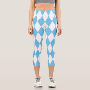 Blue and White Bavaria Rhombus Flag Pattern Capri Leggings